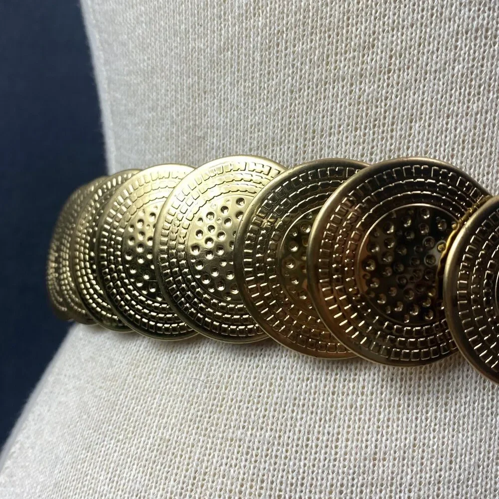 Vintage Gold Metal Coil Stretch Belt Women's One Size Medium Large Embossed USA